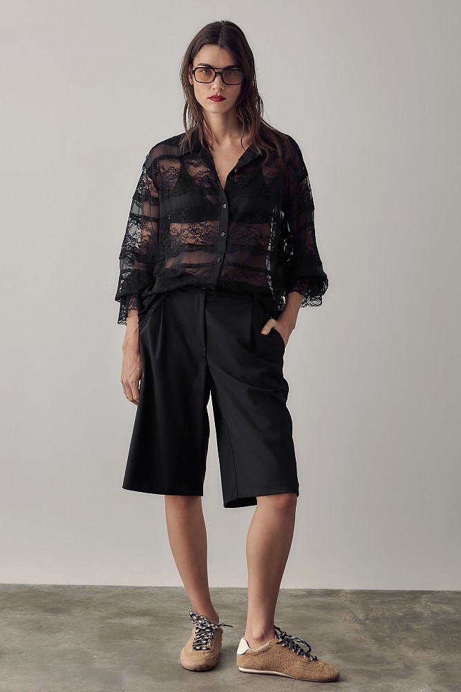 Semi sheer shirt with lace