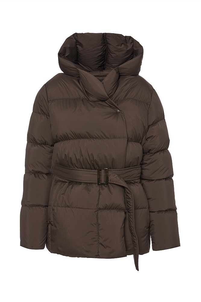 Down shortline puffer jacket with belt