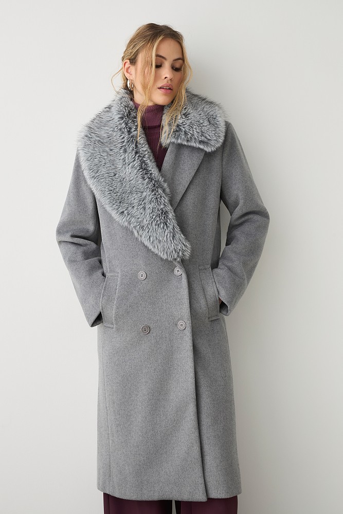 Longline coat with furry collar