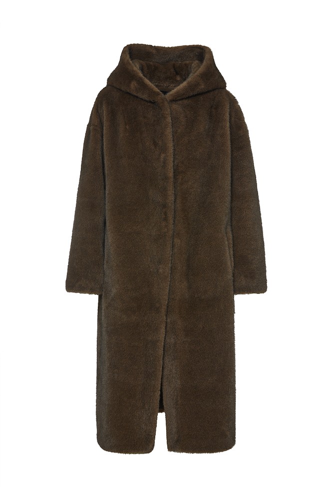 Longline faux fur hooded coat