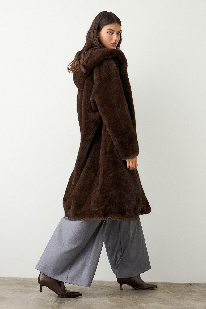 Longline faux fur hooded coat