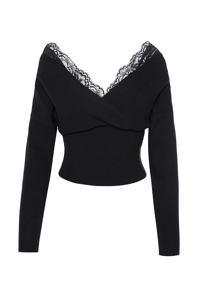 Wrap sweater with lace