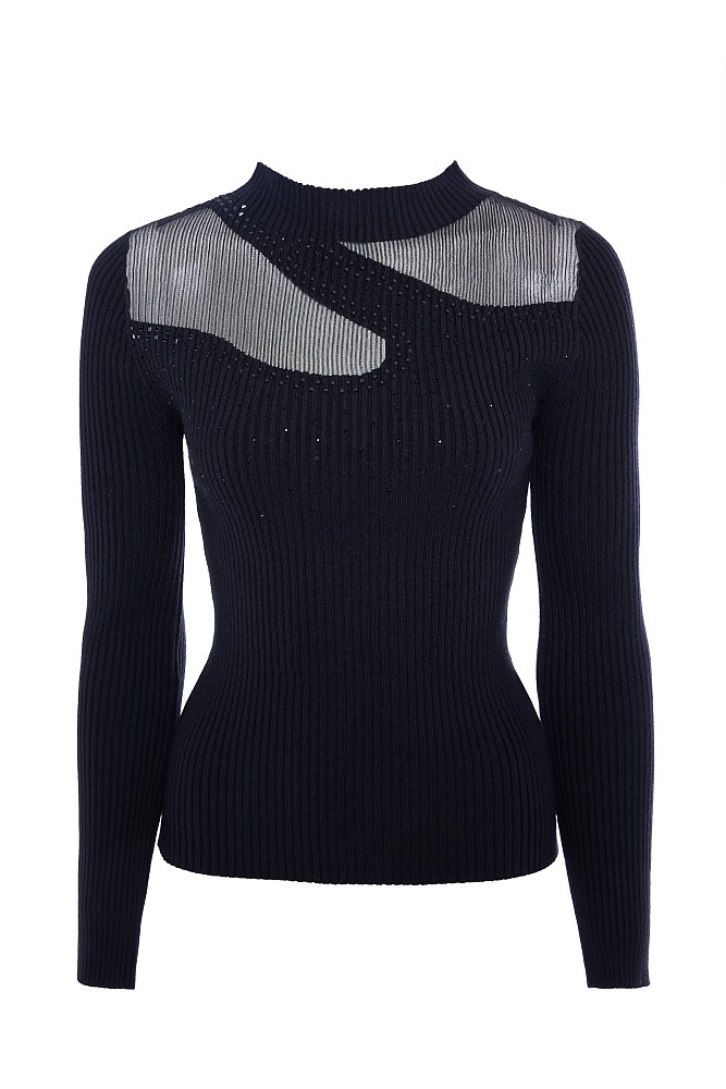 Rib sweater with sheer