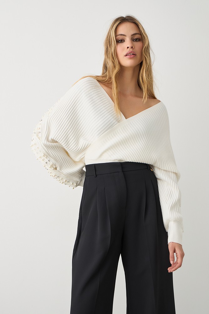 Wrap sweater with beads