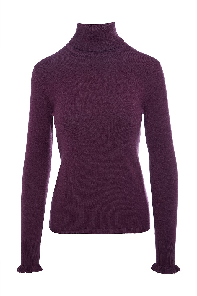 Turtleneck sweater with frills on the sleeves