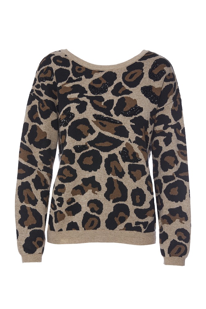 Leopard sweater with rhinestones