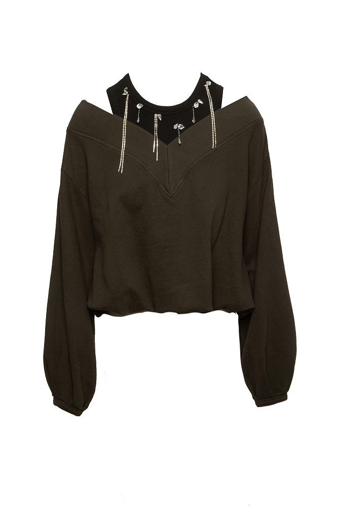 Sweater V-neck with rhinestones