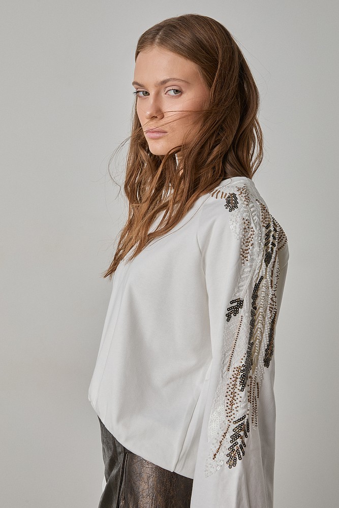 Sweatshirt with embroidered sleeves