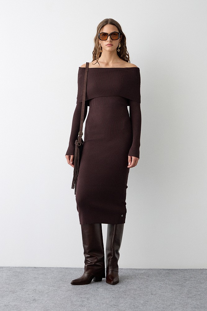 Midi rib off shoulders dress