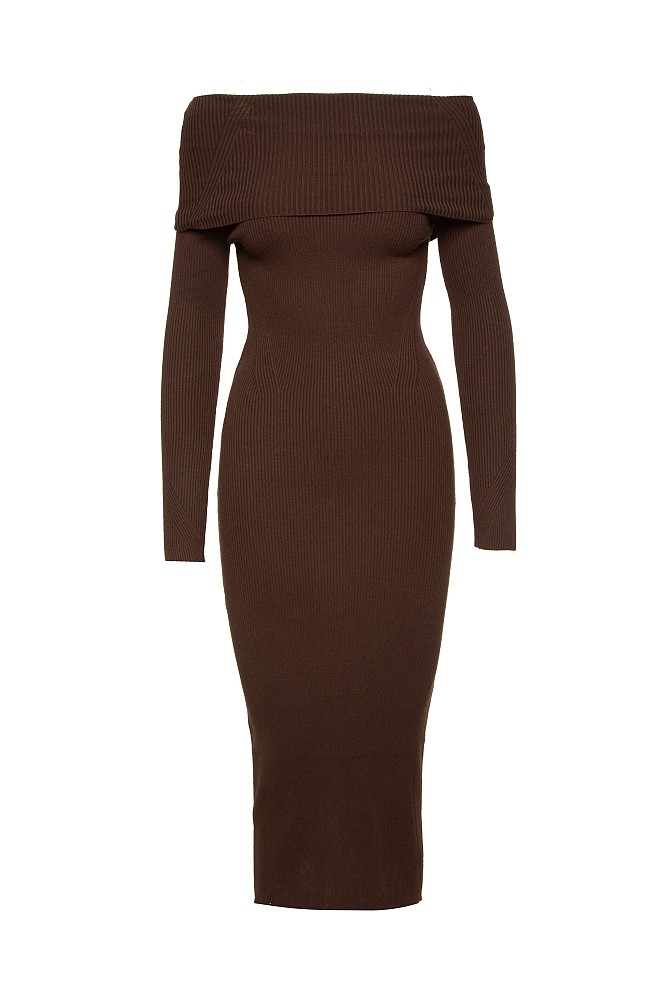 Midi rib off shoulders dress