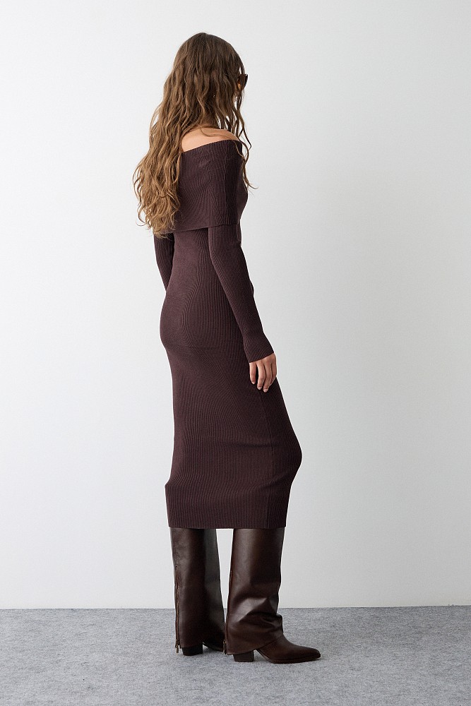 Midi rib off shoulders dress