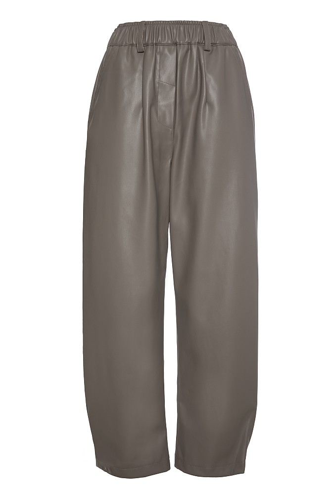 Leather look pants with elastic band