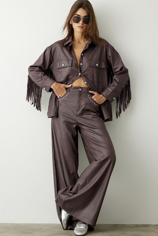 Leather look flared pants