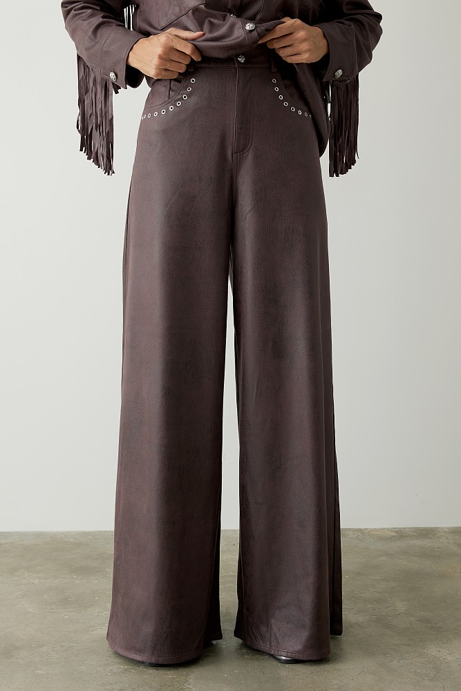 Leather look flared pants