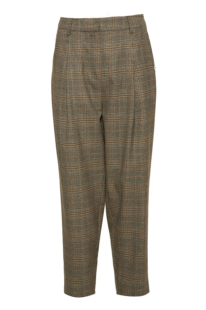 Pantaloni cu carouri și pliuri