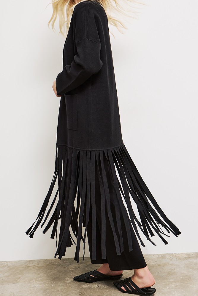 Knit cardigan with fringes