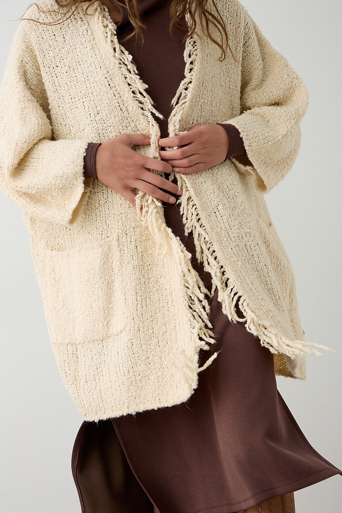 Boucle fringed cardigan