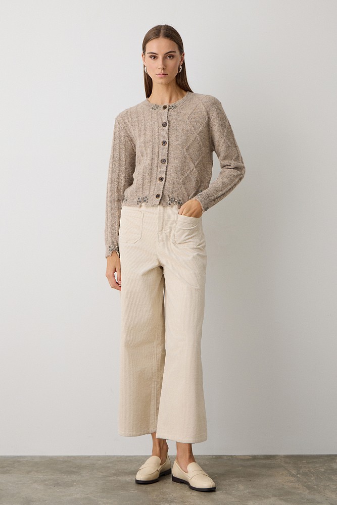 Knitted cardigan with decorative stones