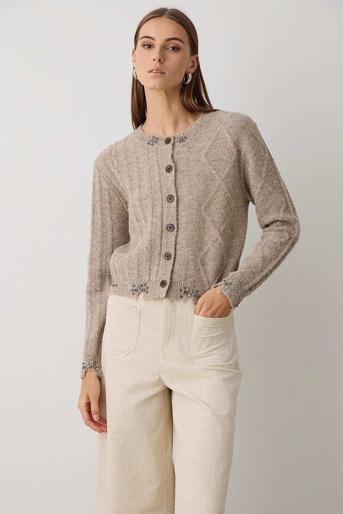 Knitted cardigan with decorative stones
