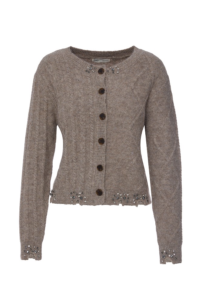 Knitted cardigan with decorative stones