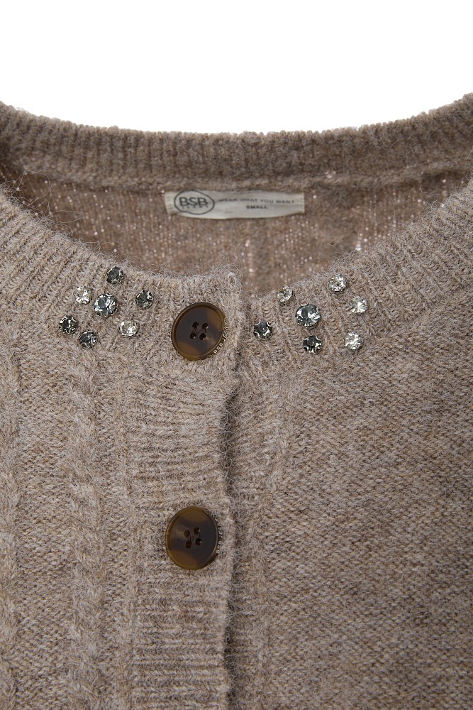 Knitted cardigan with decorative stones