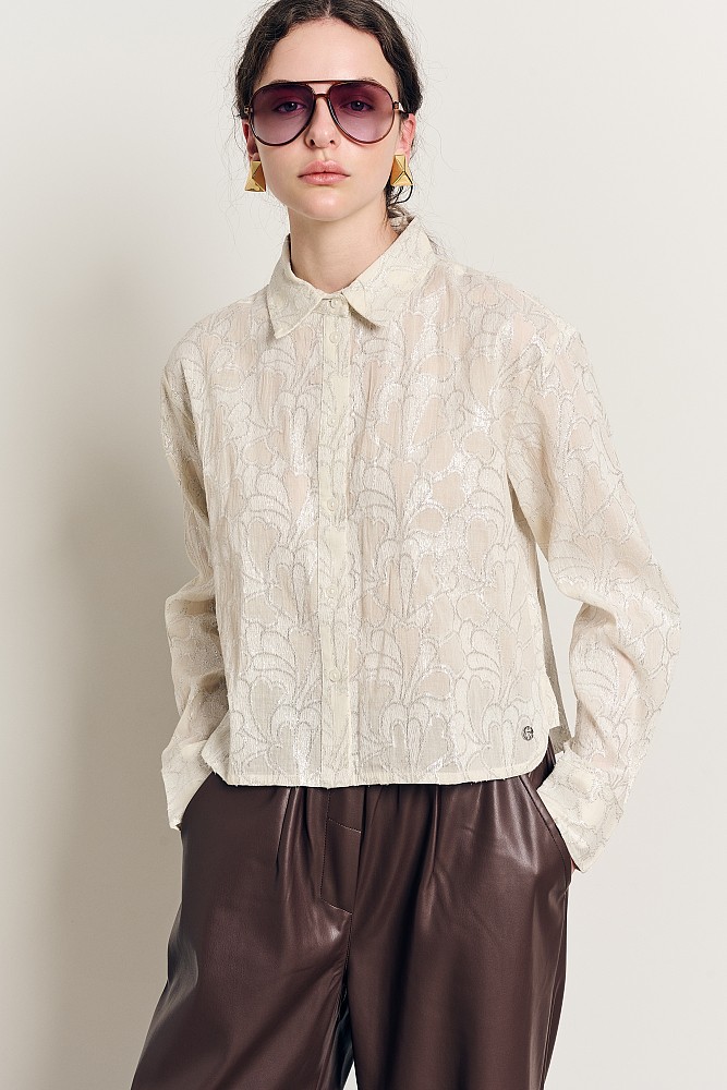 Shirt with long sleeves and lurex