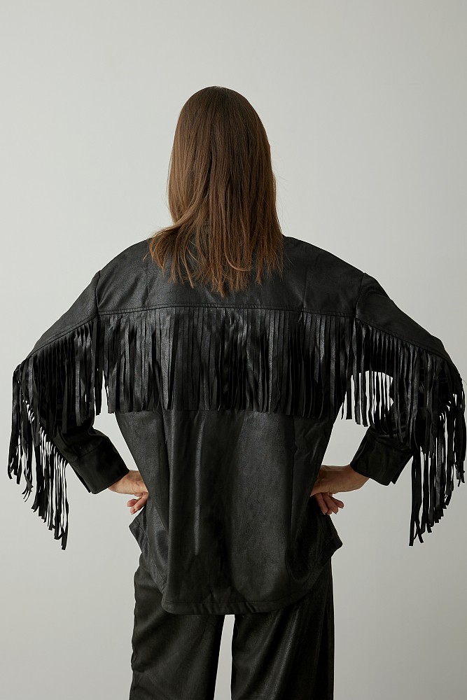Leather look fringed shirt