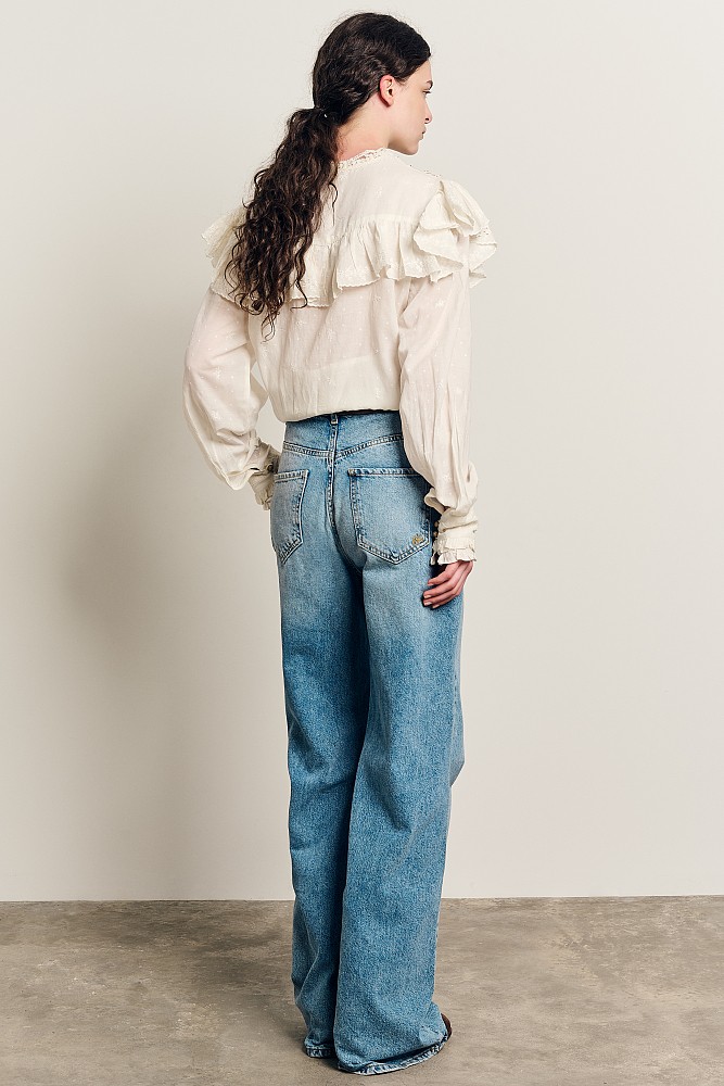 Embroidered shirt with ruffles