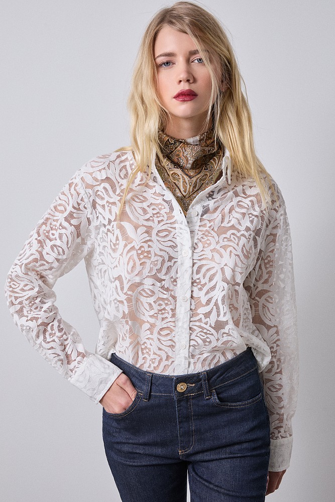 Semi sheer shirt with lace