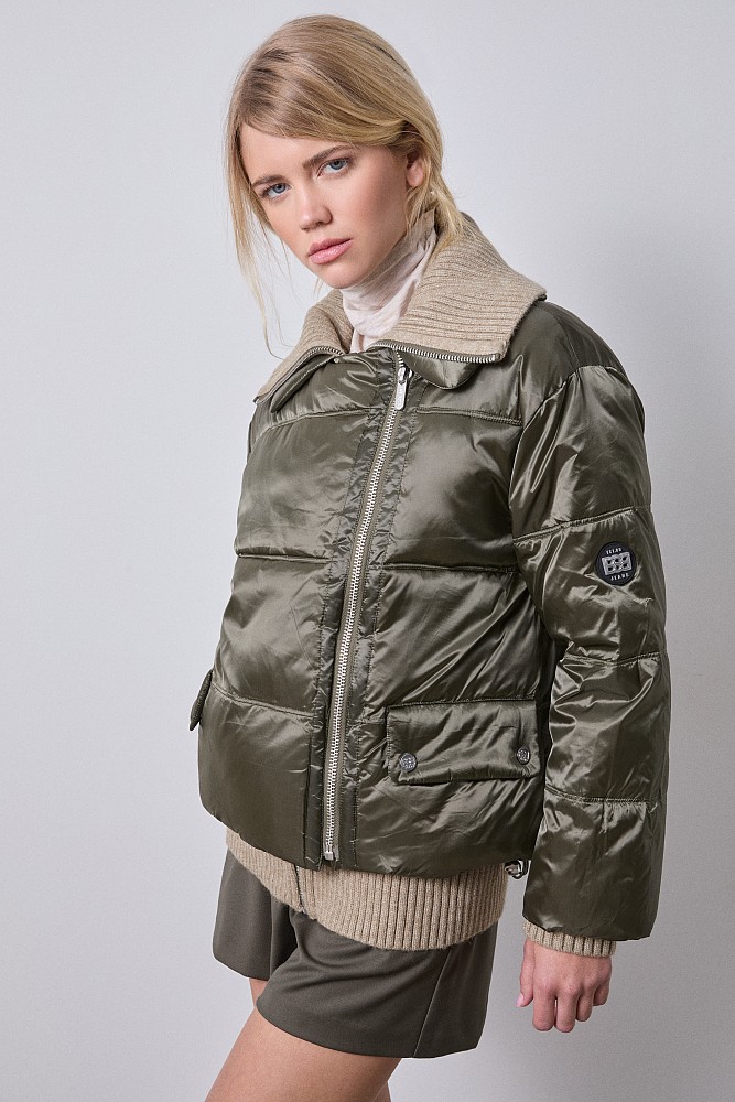 Puffer μπουφάν με rib πλέξη