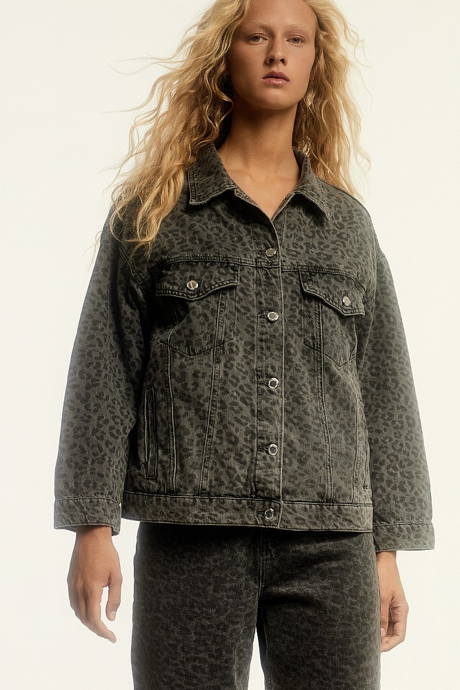 Leopard denim τζάκετ