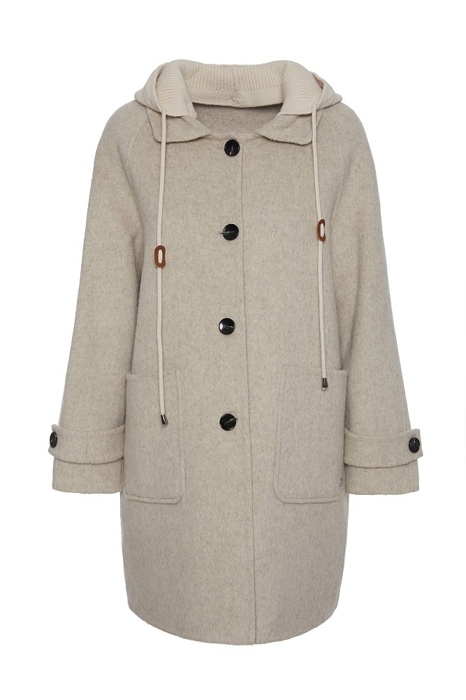 Coat with knitted hood