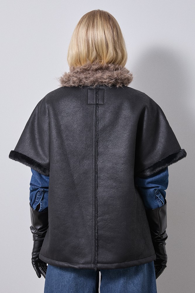Leather look vest with fur