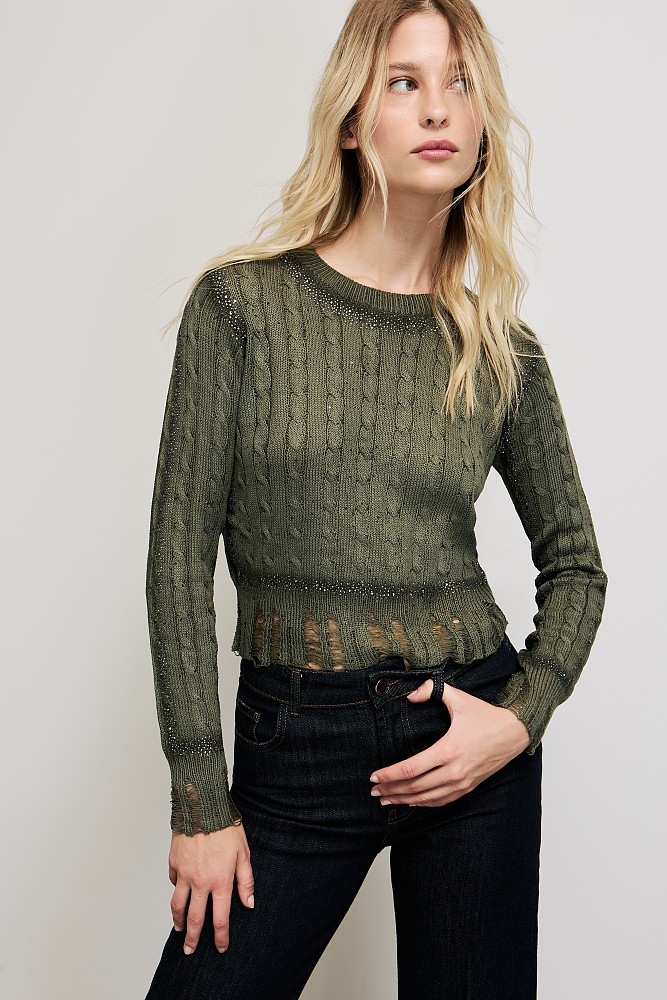 Knitted sweater with rhinestones