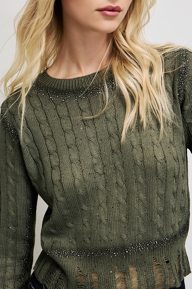 Knitted sweater with rhinestones