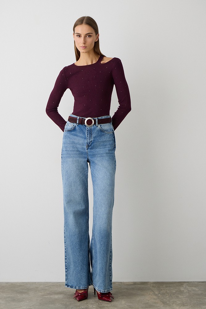 Cut out sweater with rhinestones
