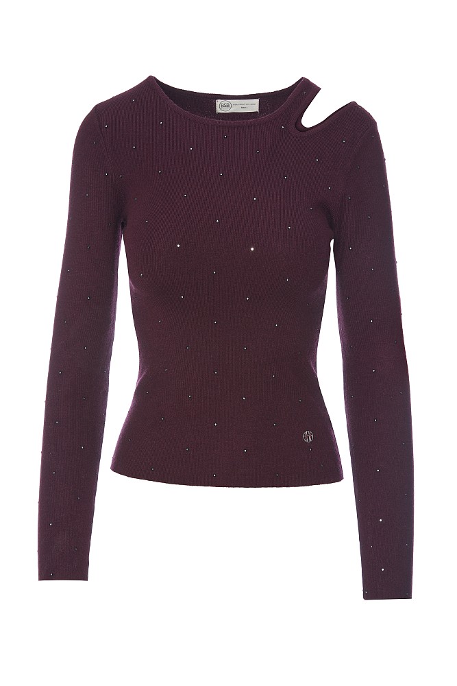 Cut out sweater with rhinestones