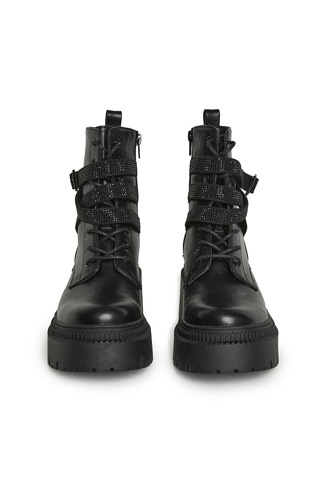 Ankle boots with straps and rhinestones