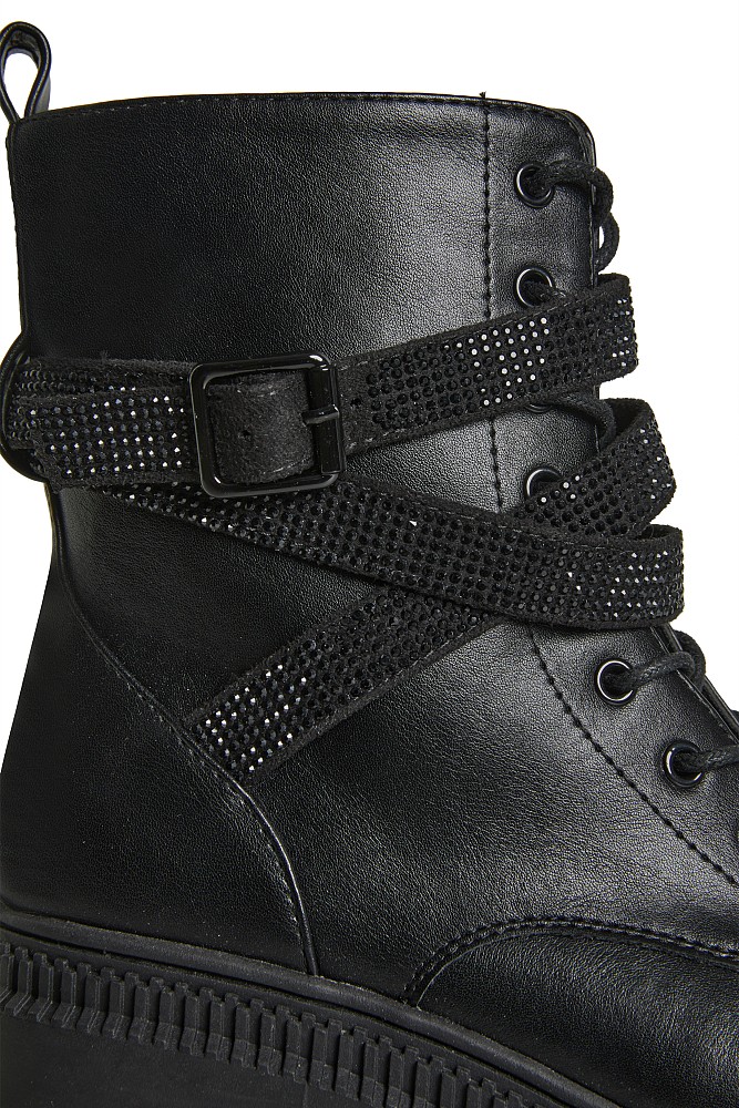 Ankle boots with straps and rhinestones