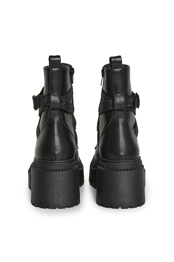 Ankle boots with straps and rhinestones