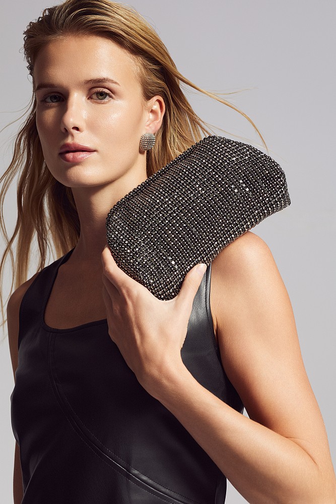 Purse with rhinestones and chain