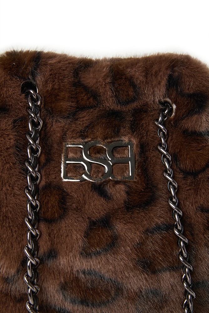 Fur leopard shoulder bag with chain