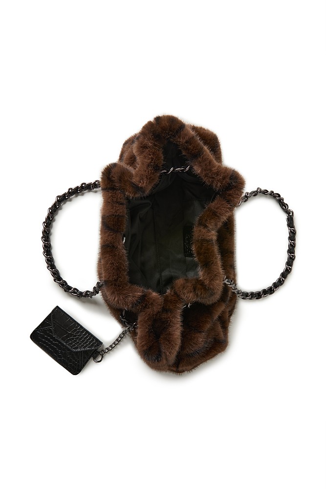 Fur leopard shoulder bag with chain