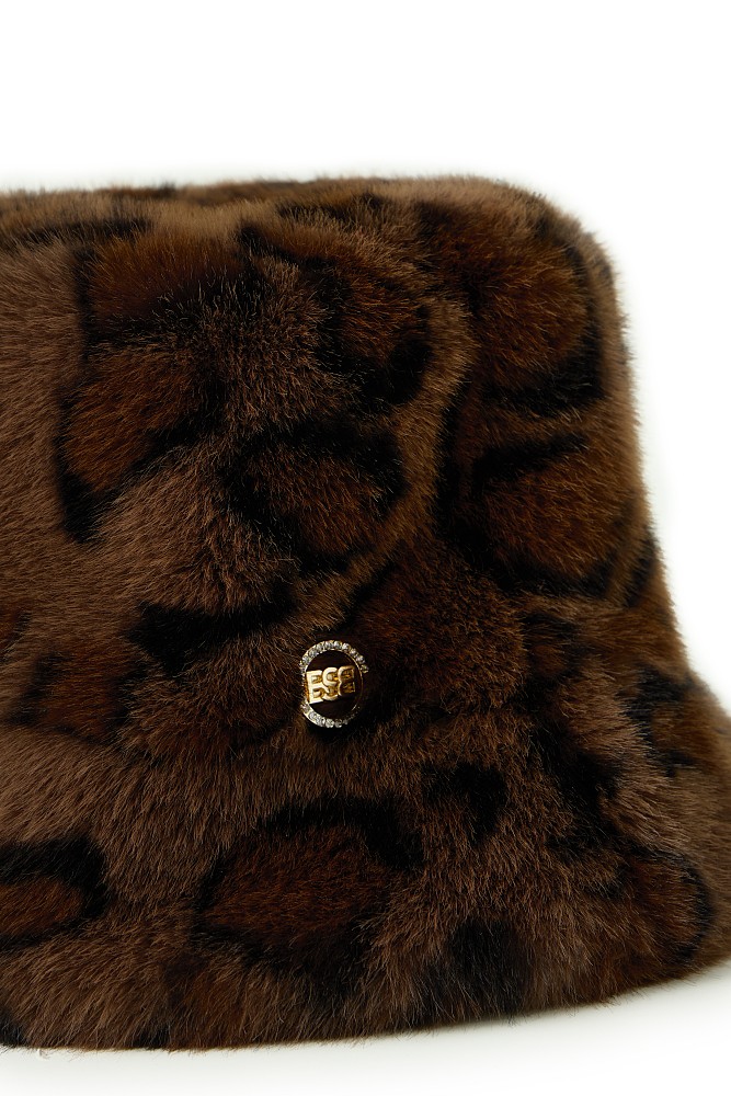 Faux fur leopard bucket hat
