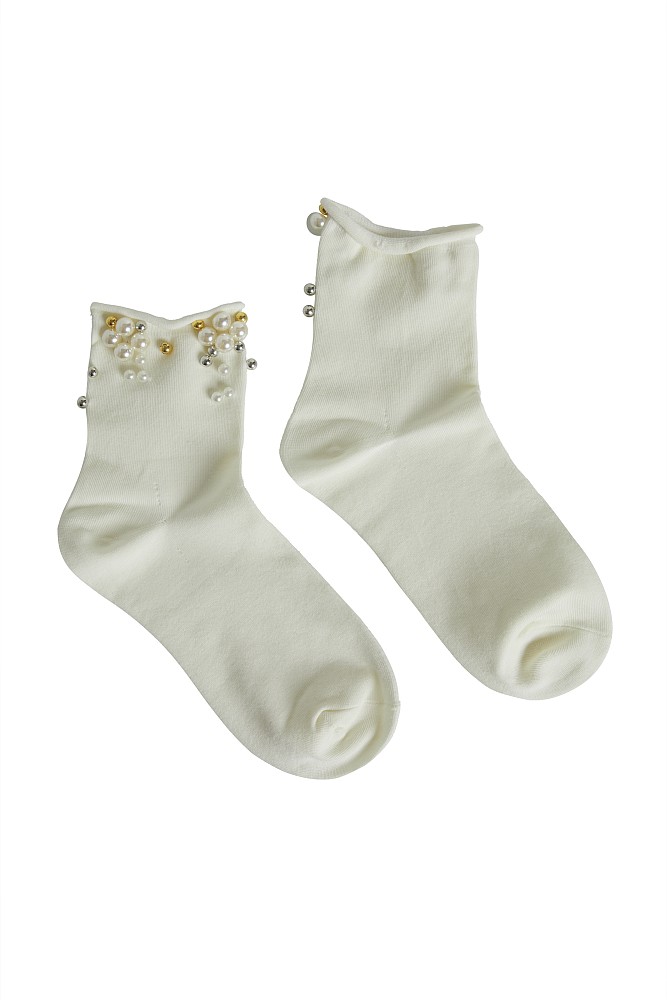 Socks with multicolor pearls