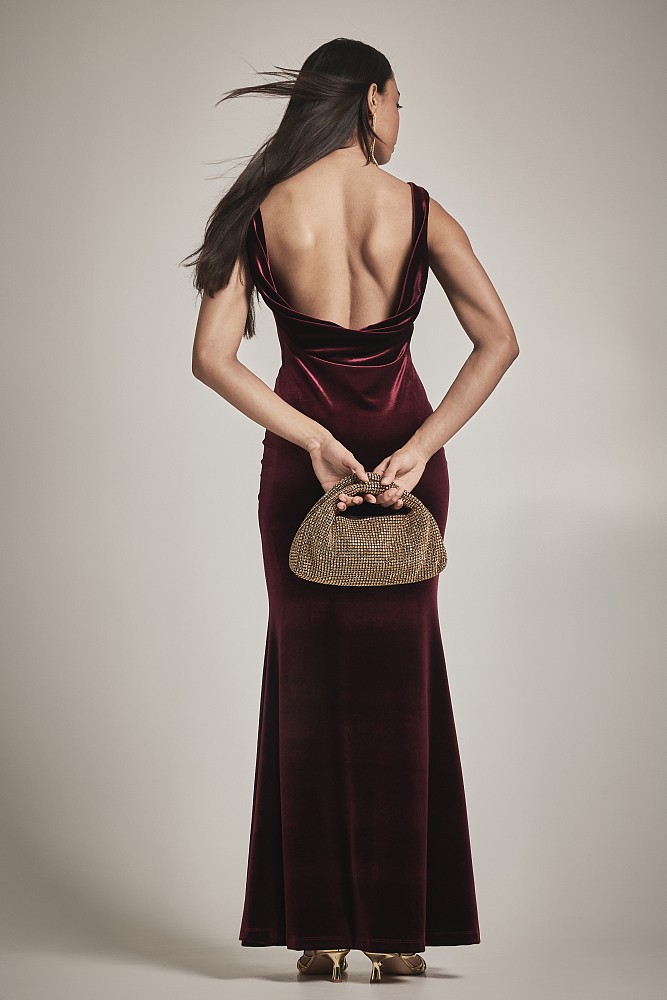 Maxi velvet draped dress - Gold label