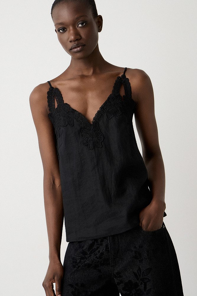 Linen top with lace