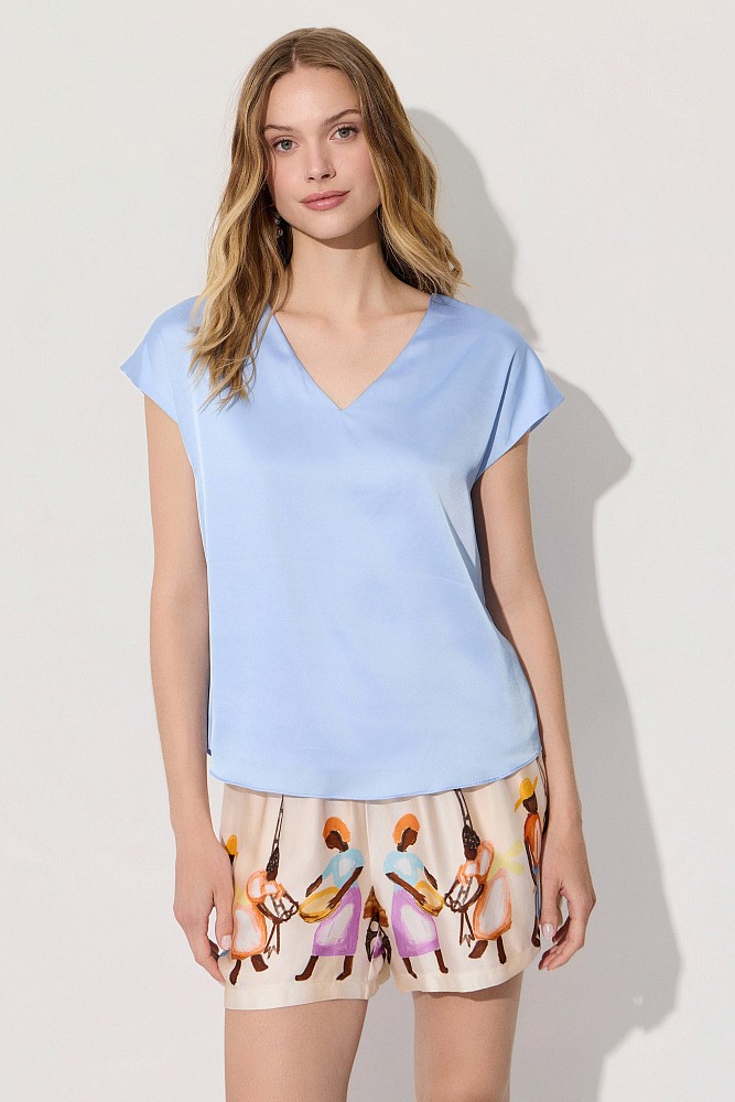 Σατέν V-neck μπλούζα