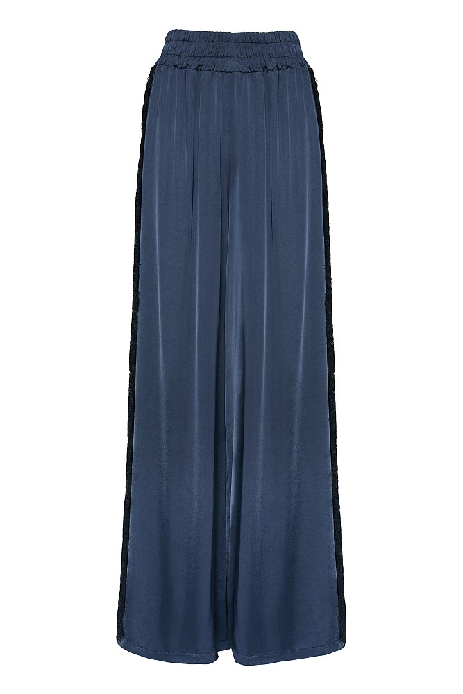 Satin pants with lace