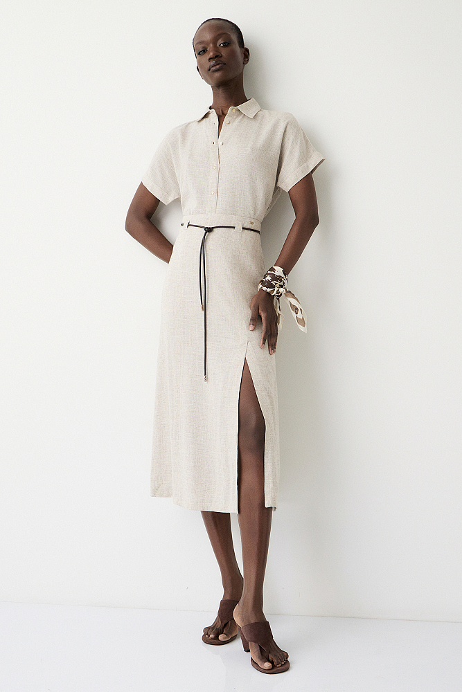 Midi high-waisted skirt with a decorative belt